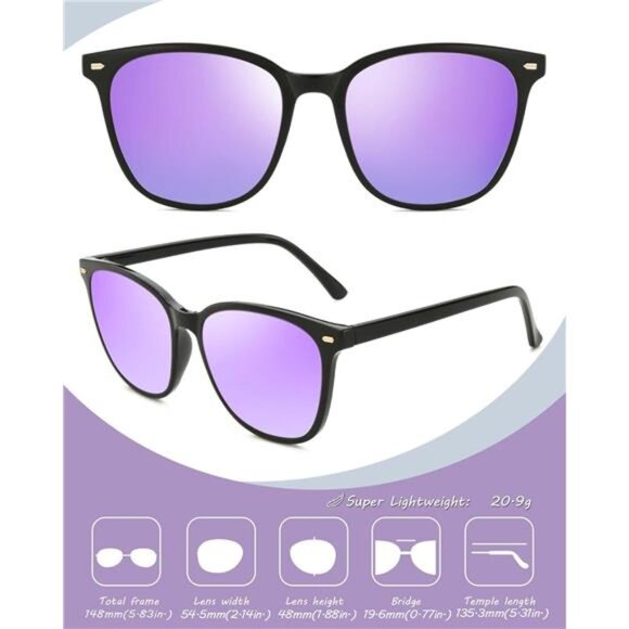 womens polarized square sunglasses mirrored uv protection trendy fashion shades - Picture 4 of 7